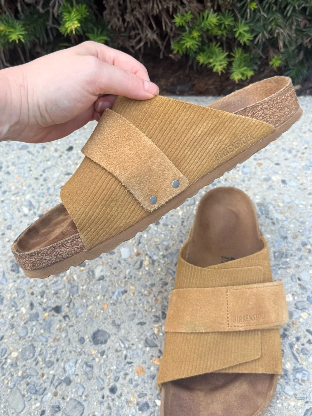 Birkenstock Men's Buckle Slide Sandals in Tan Brown